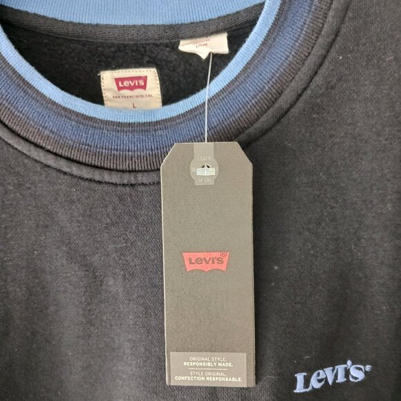 NWT Levis Men's Long Sleeve Pullover Sweater Blue Size Large Embroidered Logo - Picture 3 of 6